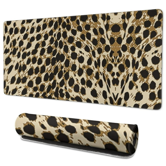 Long Mouse Pads for Desk,Brown and Black Leopard Print Desk Mats on Top Of Desks, Desk Mouse Pad Extra Large with 3mm Non-Slip Base and Stitched Edge for Gaming,Office,Work,Home 35.4"x15.7"