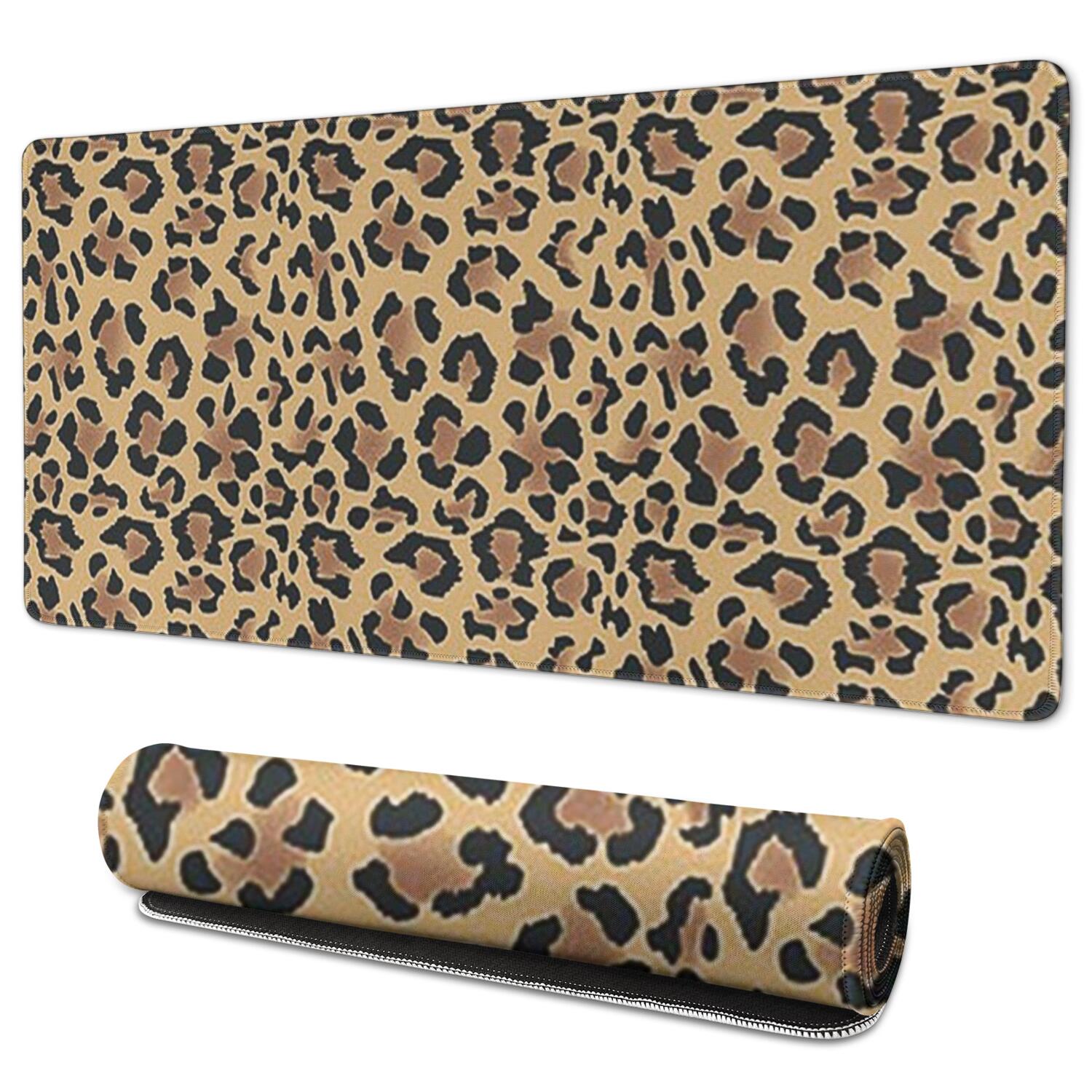Long Mouse Pads for Desk,Brown and Black Leopard Print Desk Mats on Top Of Desks, Desk Mouse Pad Extra Large with 3mm Non-Slip Base and Stitched Edge for Gaming,Office,Work,Home 35.4"x15.7"