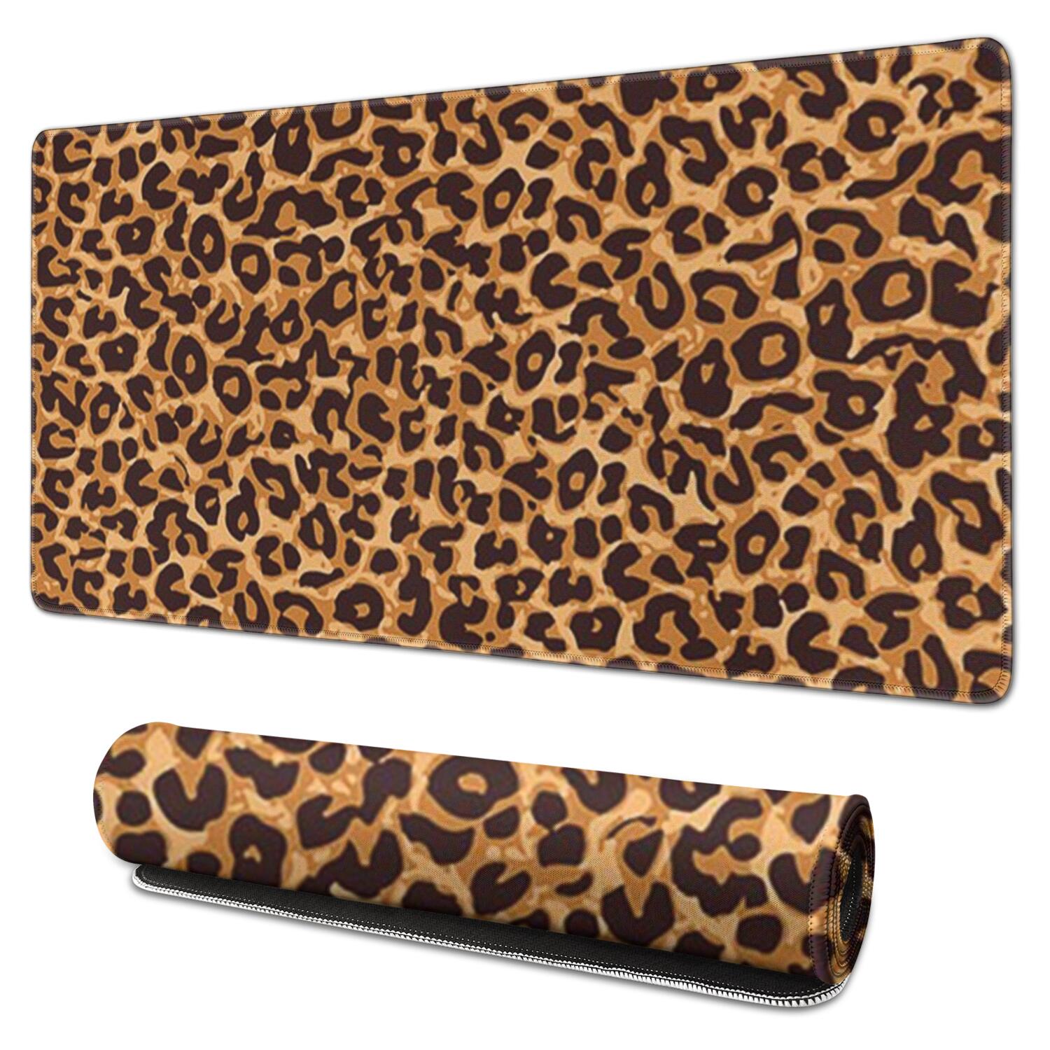 Long Mouse Pads for Desk,Brown and Black Leopard Print Desk Mats on Top Of Desks, Desk Mouse Pad Extra Large with 3mm Non-Slip Base and Stitched Edge for Gaming,Office,Work,Home 31.5"x15.7"