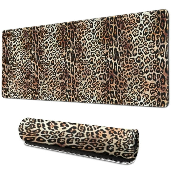 Long Mouse Pads for Desk,Brown and Black Leopard Print Desk Mats on Top Of Desks, Desk Mouse Pad Extra Large with 3mm Non-Slip Base and Stitched Edge for Gaming,Office,Work,Home 31.5"x11.8"