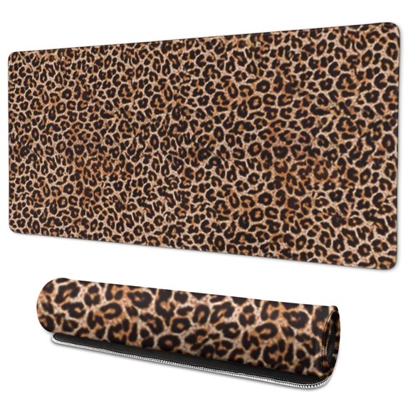 Long Mouse Pads for Desk,Brown and Black Leopard Print Desk Mats on Top Of Desks, Desk Mouse Pad Extra Large with 3mm Non-Slip Base and Stitched Edge for Gaming,Office,Work,Home 35.4"x15.7"