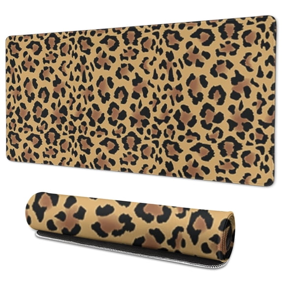 Long Mouse Pads for Desk,Brown and Black Leopard Print Desk Mats on Top Of Desks, Desk Mouse Pad Extra Large with 3mm Non-Slip Base and Stitched Edge for Gaming,Office,Work,Home 35.4"x15.7"