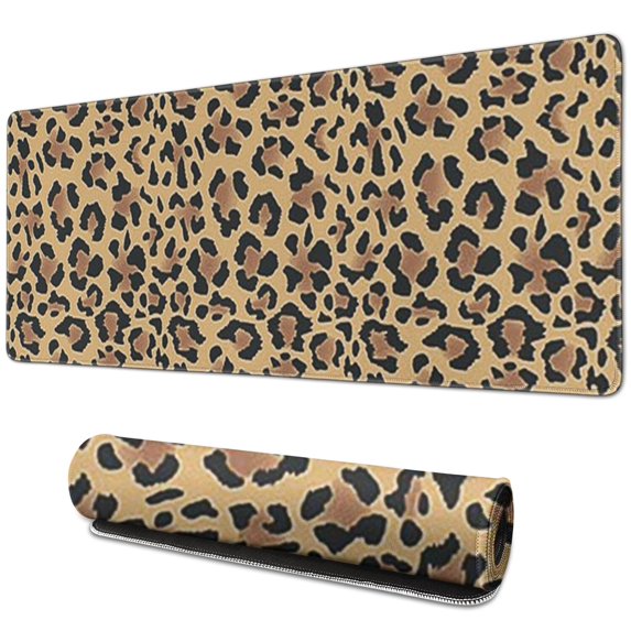 Long Mouse Pads for Desk,Brown and Black Leopard Print Desk Mats on Top Of Desks, Desk Mouse Pad Extra Large with 3mm Non-Slip Base and Stitched Edge for Gaming,Office,Work,Home 31.5"x11.8"