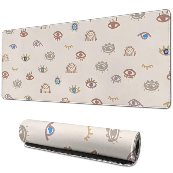 Long Mouse Pads for Desk,Brown Boho Eye and Rainbow Pattern Desk Mats on Top Of Desks, Desk Mouse Pad Extra Large with 3mm Non-Slip Base and Stitched Edge for Gaming,Office,Work,Home 31.5"x11.8"