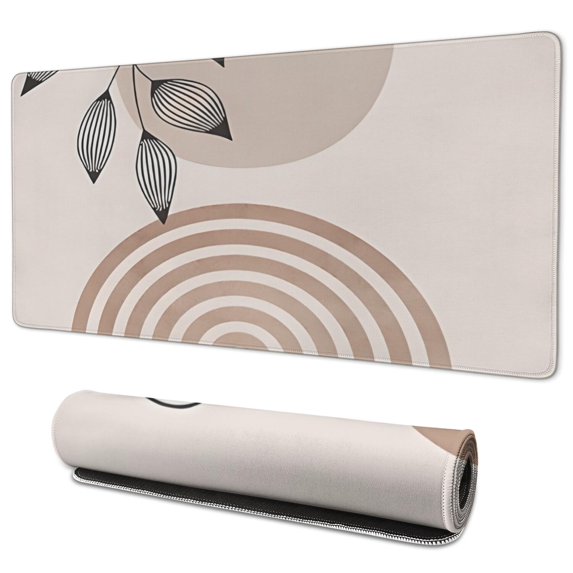 Long Mouse Pads for Desk,Brown Boho Geometric and Plant Pattern Desk Mats on Top Of Desks, Desk Mouse Pad Extra Large with 3mm Non-Slip Base and Stitched Edge for Gaming,Office,Work,Home 35.4"x15.7"