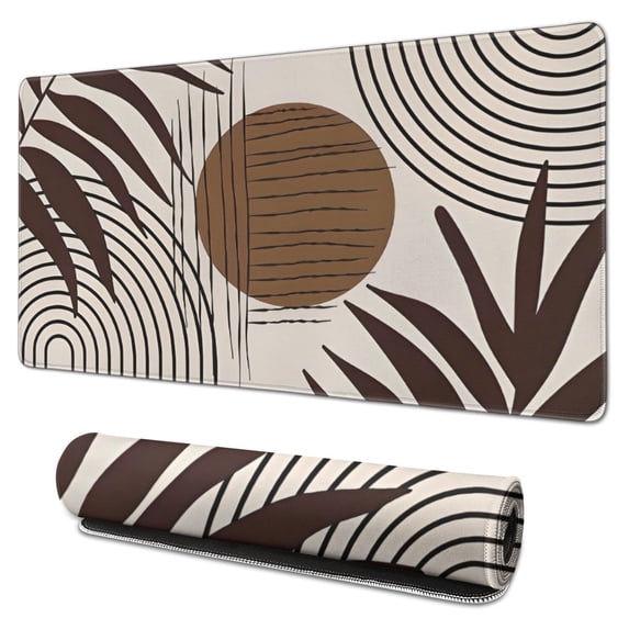 Long Mouse Pads for Desk,Brown Boho Geometric and Plant Pattern Desk Mats on Top Of Desks, Desk Mouse Pad Extra Large with 3mm Non-Slip Base and Stitched Edge for Gaming,Office,Work,Home 31.5"x15.7"