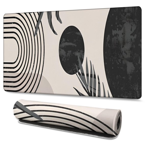 Long Mouse Pads for Desk,Brown Boho Geometric and Plant Pattern Desk Mats on Top Of Desks, Desk Mouse Pad Extra Large with 3mm Non-Slip Base and Stitched Edge for Gaming,Office,Work,Home 47.3"x23.6"