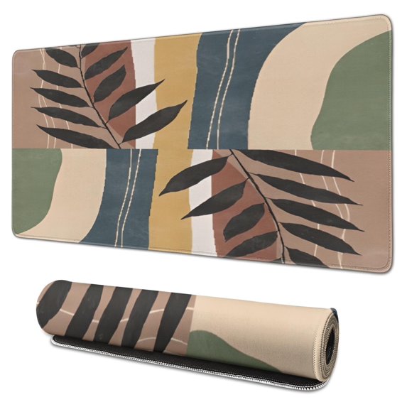 Long Mouse Pads for Desk,Brown Boho Geometric and Plant Pattern Desk Mats on Top Of Desks, Desk Mouse Pad Extra Large with 3mm Non-Slip Base and Stitched Edge for Gaming,Office,Work,Home 31.5"x15.7"