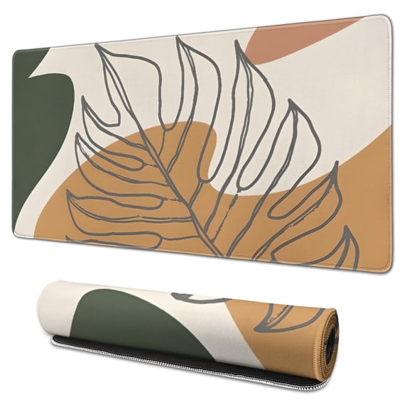 Long Mouse Pads for Desk,Brown Boho Line Art Plant Pattern Desk Mats on Top Of Desks, Desk Mouse Pad Extra Large with 3mm Non-Slip Base and Stitched Edge for Gaming,Office,Work,Home 31.5"x15.7"