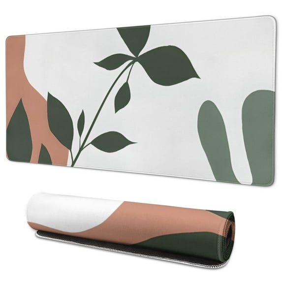 Long Mouse Pads for Desk,Brown Boho Plant Pattern Desk Mats on Top Of Desks, Desk Mouse Pad Extra Large with 3mm Non-Slip Base and Stitched Edge for Gaming,Office,Work,Home 35.4"x15.7"