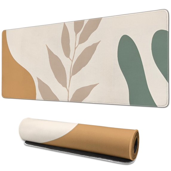 Long Mouse Pads for Desk,Brown Boho Plant Pattern Desk Mats on Top Of Desks, Desk Mouse Pad Extra Large with 3mm Non-Slip Base and Stitched Edge for Gaming,Office,Work,Home 31.5"x11.8"