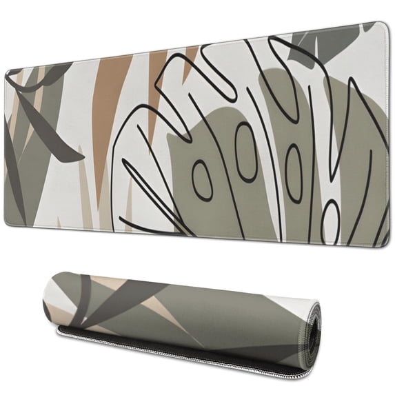 Long Mouse Pads for Desk,Brown Boho Plant Pattern Desk Mats on Top Of Desks, Desk Mouse Pad Extra Large with 3mm Non-Slip Base and Stitched Edge for Gaming,Office,Work,Home 31.5"x11.8"