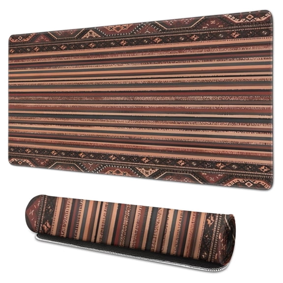 Long Mouse Pads for Desk,Brown Boho Tribal Hexagons and Stripes Desk Mats on Top Of Desks, Desk Mouse Pad Extra Large with 3mm Non-Slip Base and Stitched Edge for Gaming,Work,Home 31.5"x15.7"