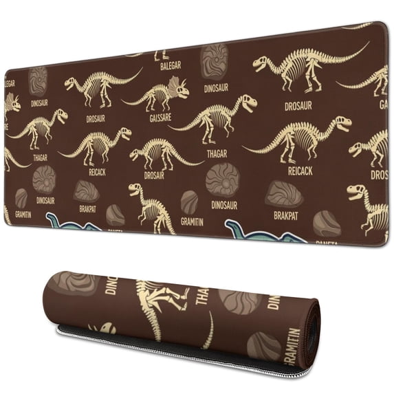 Long Mouse Pads for Desk,Brown Cartoon Dinosaurs Fossils Pattern Desk Mats on Top Of Desks, Desk Mouse Pad Extra Large with 3mm Non-Slip Base and Stitched Edge for Gaming,Office,Work,Home 31.5"x11.8"