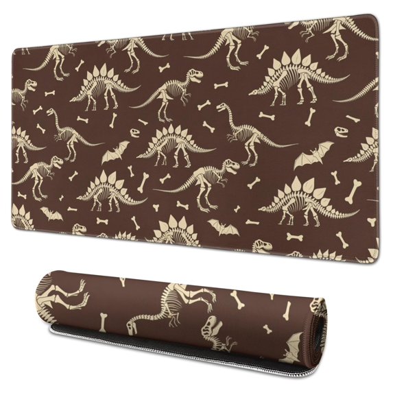 Long Mouse Pads for Desk,Brown Cartoon Dinosaurs Fossils Pattern Desk Mats on Top Of Desks, Desk Mouse Pad Extra Large with 3mm Non-Slip Base and Stitched Edge for Gaming,Office,Work,Home 31.5"x15.7"