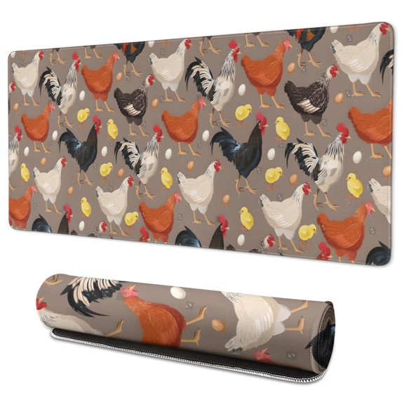 Long Mouse Pads for Desk,Brown Chicken Chick Egg Pattern Desk Mats on Top Of Desks, Desk Mouse Pad Extra Large with 3mm Non-Slip Base and Stitched Edge for Gaming,Office,Work,Home 35.4x15.7in
