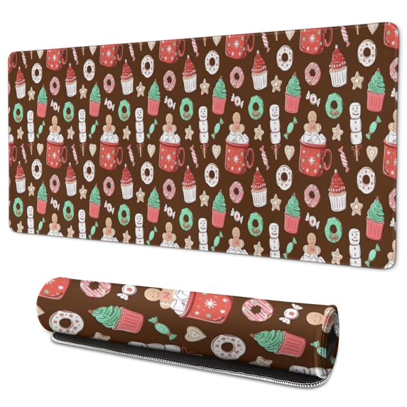 Long Mouse Pads for Desk,Brown Christmas Dessert Pattern Desk Mats on Top Of Desks, Desk Mouse Pad Extra Large with 3mm Non-Slip Base and Stitched Edge for Gaming,Office,Work,Home 35.4x15.7in