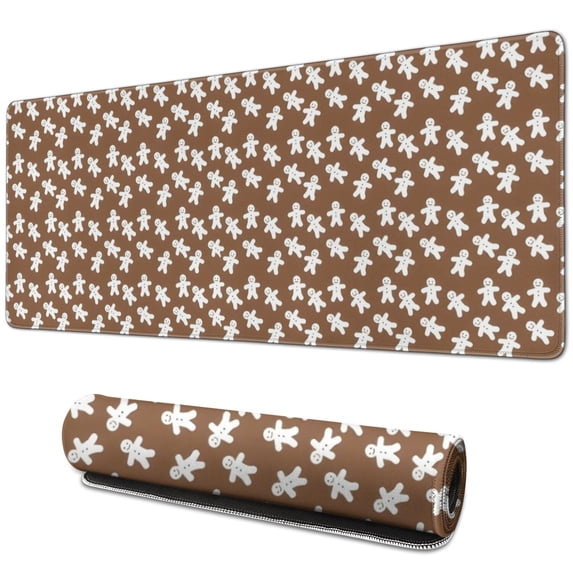 Long Mouse Pads for Desk,Brown Christmas Gingerbread Pattern Desk Mats on Top Of Desks, Desk Mouse Pad Extra Large with 3mm Non-Slip Base and Stitched Edge for Gaming,Office,Work,Home 31.5x11.8in