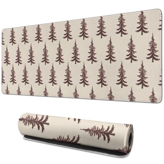 Long Mouse Pads for Desk,Brown Christmas Tree Pattern Desk Mats on Top Of Desks, Desk Mouse Pad Extra Large with 3mm Non-Slip Base and Stitched Edge for Gaming,Office,Work,Home 31.5x11.8in