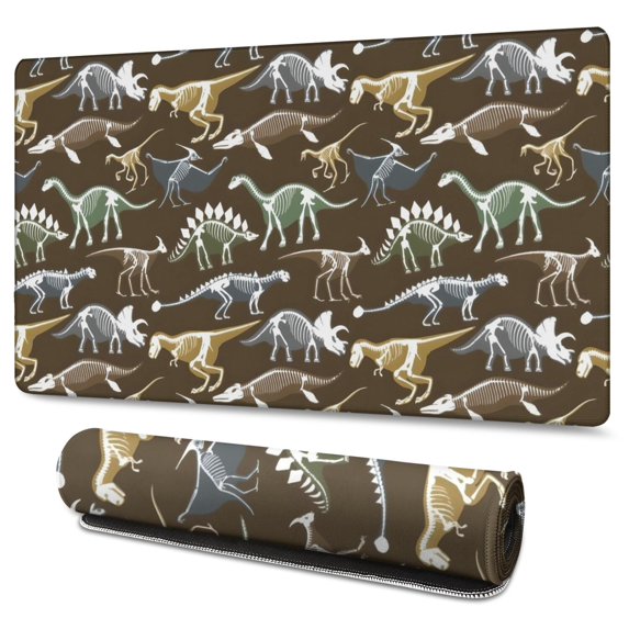 Long Mouse Pads for Desk,Brown Colorful Dinosaurs Fossils Pattern Desk Mats on Top Of Desks, Desk Mouse Pad Extra Large with 3mm Non-Slip Base and Stitched Edge for Gaming,Office,Work,Home 47.3"x23.6"