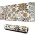 thumbnail image 1 of Long Mouse Pads for Desk,Brown Ethnic Floral and Mandala Pattern Desk Mats on Top Of Desks, Desk Mouse Pad Extra Large with 3mm Non-Slip Base and Stitched Edge for Gaming,Office,Work,Home 31.5"x11.8", 1 of 6