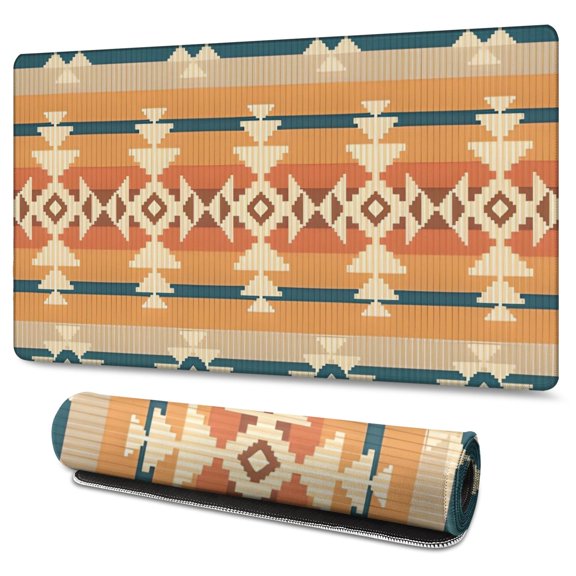 Long Mouse Pads for Desk,Brown Ethnic Geometric Pattern Desk Mats on Top Of Desks, Desk Mouse Pad Extra Large with 3mm Non-Slip Base and Stitched Edge for Gaming,Office,Work,Home 47.3"x23.6"