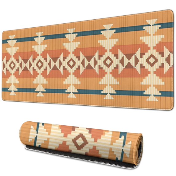 Long Mouse Pads for Desk,Brown Ethnic Geometric Pattern Desk Mats on Top Of Desks, Desk Mouse Pad Extra Large with 3mm Non-Slip Base and Stitched Edge for Gaming,Office,Work,Home 31.5"x11.8"