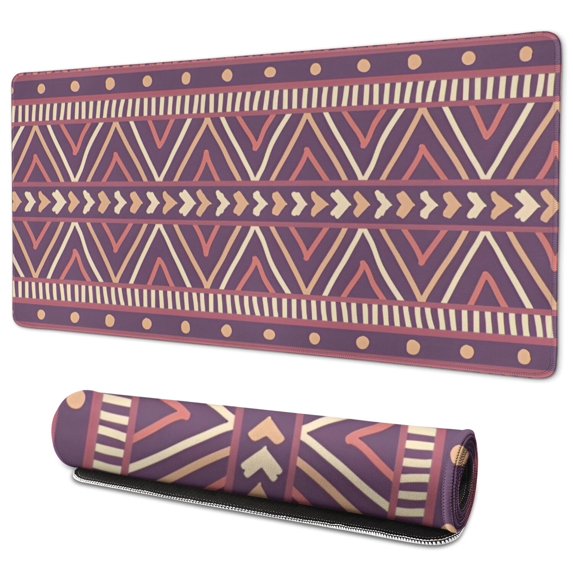 Long Mouse Pads for Desk,Brown Ethnic Pattern Desk Mats on Top Of Desks, Desk Mouse Pad Extra Large with 3mm Non-Slip Base and Stitched Edge for Gaming,Office,Work,Home 35.4"x15.7"