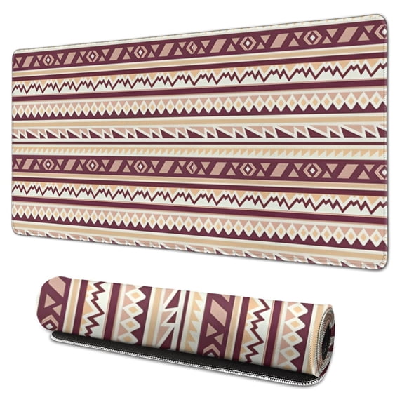 Long Mouse Pads for Desk,Brown Ethnic Stripe Pattern Desk Mats on Top Of Desks, Desk Mouse Pad Extra Large with 3mm Non-Slip Base and Stitched Edge for Gaming,Office,Work,Home 31.5"x15.7"