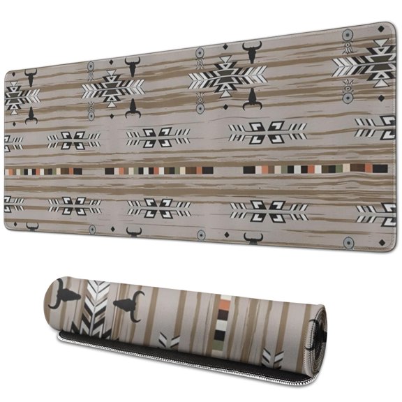 Long Mouse Pads for Desk,Brown Geometric with Arrows and Bulls Desk Mats on Top Of Desks, Desk Mouse Pad Extra Large with 3mm Non-Slip Base and Stitched Edge for Gaming,Work,Home 31.5"x11.8"