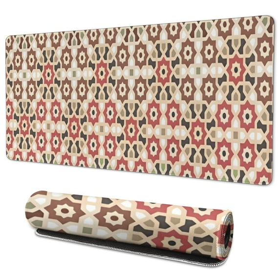 Long Mouse Pads for Desk,Brown Geometric Flower Diamond Pattern Desk Mats on Top Of Desks, Desk Mouse Pad Extra Large with 3mm Non-Slip Base and Stitched Edge for Gaming,Office,Work,Home 35.4"x15.7"
