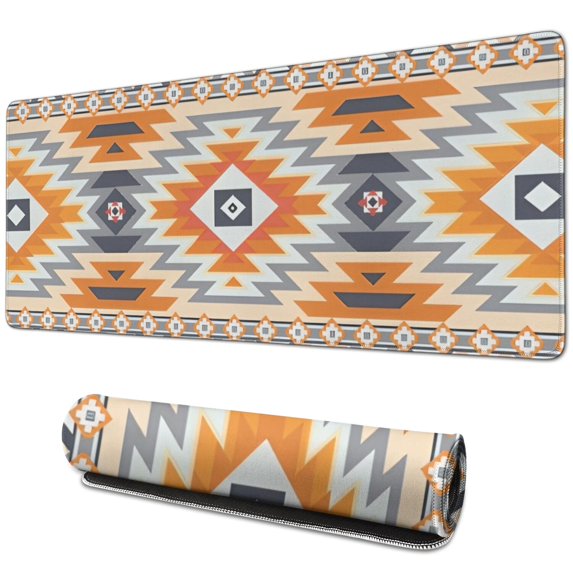 Long Mouse Pads for Desk,Brown Geometric Quatrefoil Pattern Desk Mats on Top Of Desks, Desk Mouse Pad Extra Large with 3mm Non-Slip Base and Stitched Edge for Gaming,Office,Work,Home 31.5"x11.8"