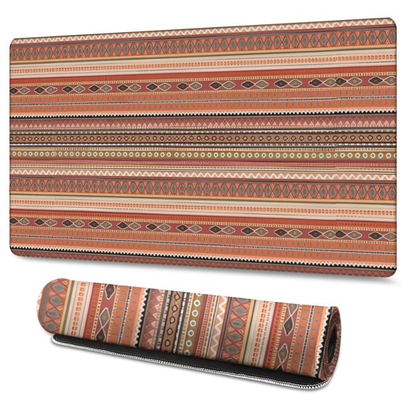 Long Mouse Pads for Desk,Brown Geometric Striped Pattern Desk Mats on Top Of Desks, Desk Mouse Pad Extra Large with 3mm Non-Slip Base and Stitched Edge for Gaming,Office,Work,Home 47.3"x23.6"