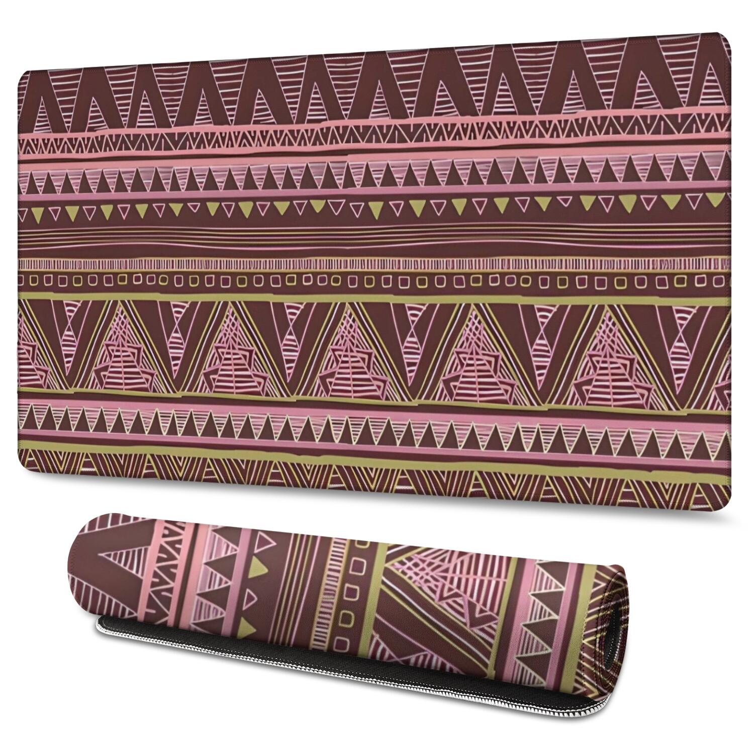 Long Mouse Pads for Desk,Brown Geometric Striped Pattern Desk Mats on Top Of Desks, Desk Mouse Pad Extra Large with 3mm Non-Slip Base and Stitched Edge for Gaming,Office,Work,Home 47.3"x23.6"