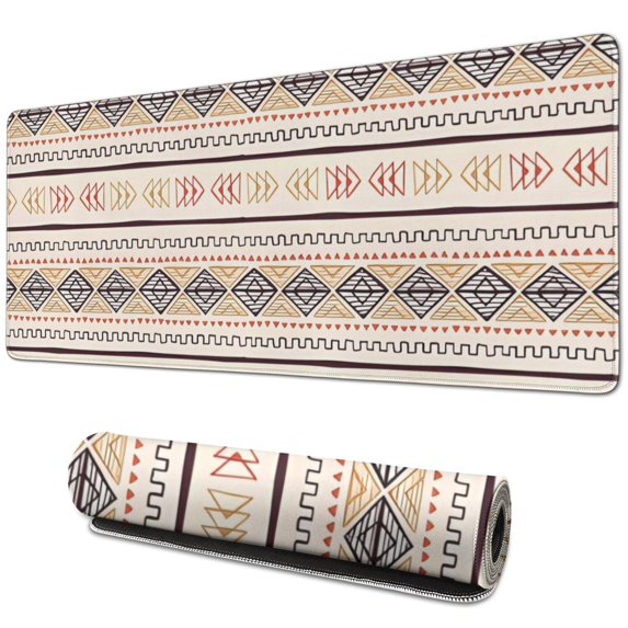 Long Mouse Pads for Desk,Brown Geometric Striped Pattern Desk Mats on Top Of Desks, Desk Mouse Pad Extra Large with 3mm Non-Slip Base and Stitched Edge for Gaming,Office,Work,Home 31.5"x11.8"