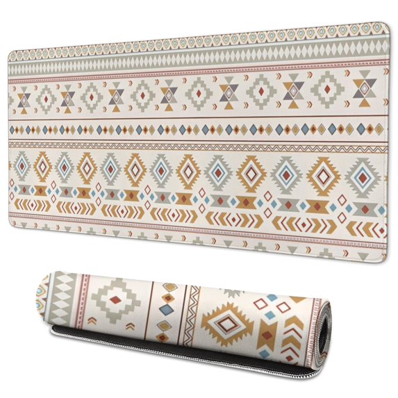 Long Mouse Pads for Desk,Brown Geometric Triangle Diamond Pattern Desk Mats on Top Of Desks, Desk Mouse Pad Extra Large with 3mm Non-Slip Base and Stitched Edge for Gaming,Office,Work,Home 35.4"x15.7"