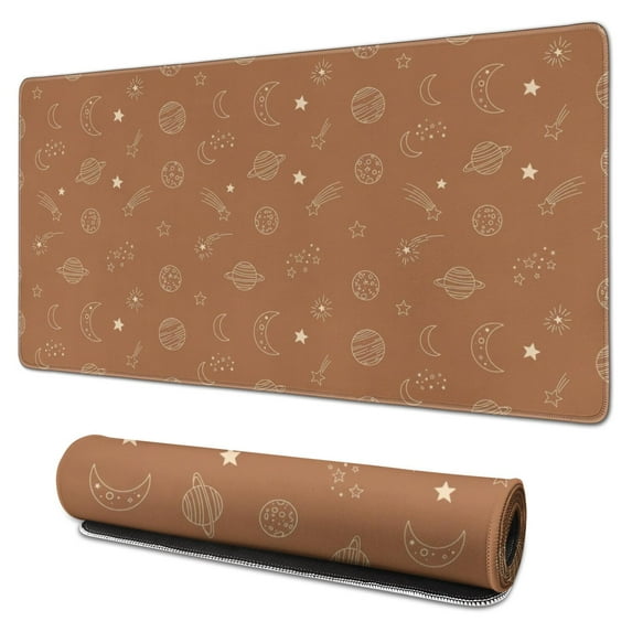 Long Mouse Pads for Desk,Brown Planet Moon Star Pattern Desk Mats on Top Of Desks, Desk Mouse Pad Extra Large with 3mm Non-Slip Base and Stitched Edge for Gaming,Office,Work,Home 31.5"x15.7"