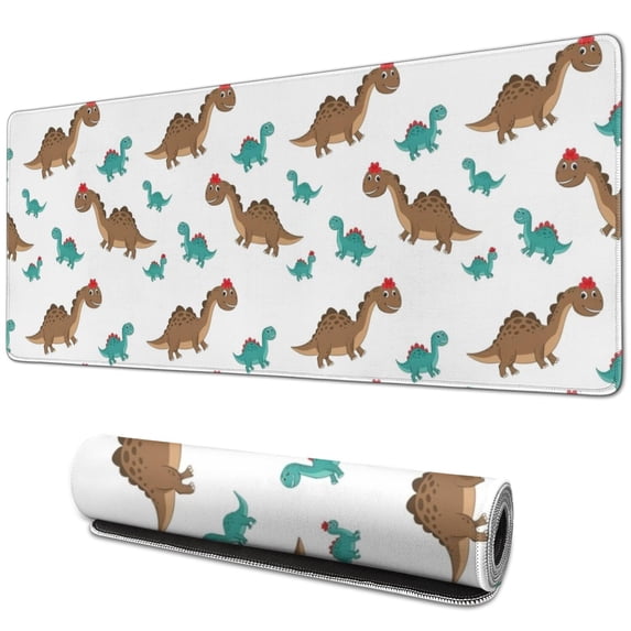 Long Mouse Pads for Desk,Brown and Teal Dinosaur Pattern Desk Mats on Top Of Desks, Desk Mouse Pad Extra Large with 3mm Non-Slip Base and Stitched Edge for Gaming,Office,Work,Home 31.5"x11.8"