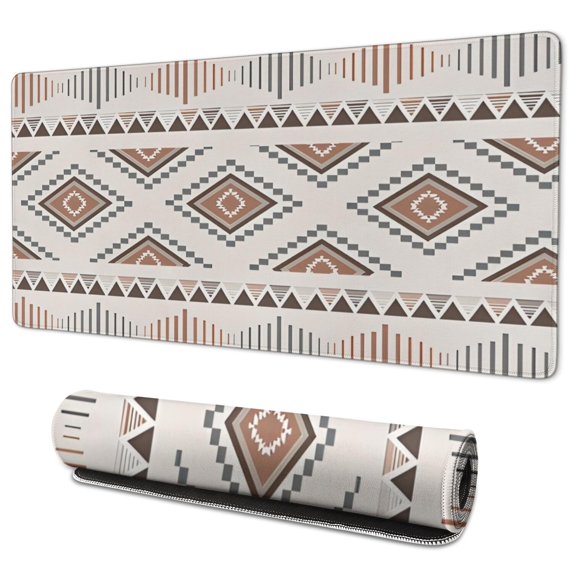 Long Mouse Pads for Desk,Brown Triangular Geometric Pattern Desk Mats on Top Of Desks, Desk Mouse Pad Extra Large with 3mm Non-Slip Base and Stitched Edge for Gaming,Office,Work,Home 35.4"x15.7"