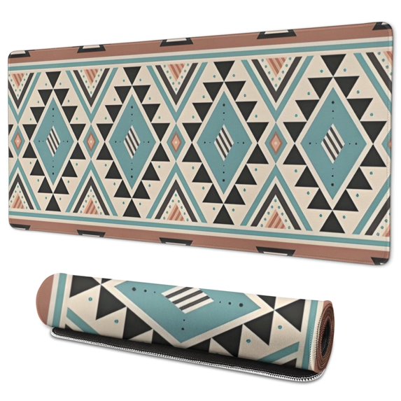Long Mouse Pads for Desk,Brown Triangular Geometric Pattern Desk Mats on Top Of Desks, Desk Mouse Pad Extra Large with 3mm Non-Slip Base and Stitched Edge for Gaming,Office,Work,Home 35.4"x15.7"