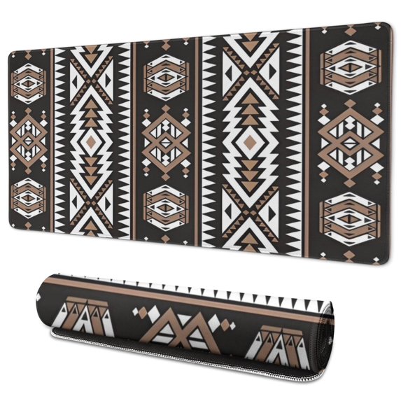 Long Mouse Pads for Desk,Brown Triangular Geometric Pattern Desk Mats on Top Of Desks, Desk Mouse Pad Extra Large with 3mm Non-Slip Base and Stitched Edge for Gaming,Office,Work,Home 35.4"x15.7"