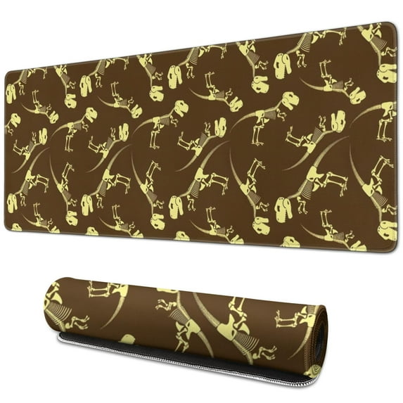Long Mouse Pads for Desk,Brown Yellow Dinosaurs Fossils Pattern Desk Mats on Top Of Desks, Desk Mouse Pad Extra Large with 3mm Non-Slip Base and Stitched Edge for Gaming,Office,Work,Home 31.5"x11.8"