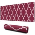 thumbnail image 1 of Long Mouse Pads for Desk,Burgundy Geometric Quatrefoil Pattern Desk Mats on Top Of Desks, Desk Mouse Pad Extra Large with 3mm Non-Slip Base and Stitched Edge for Gaming,Office,Work,Home 31.5"x11.8", 1 of 6