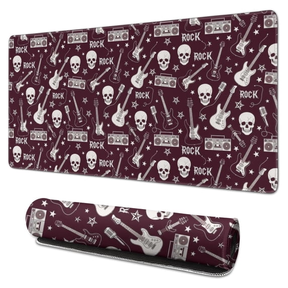 Long Mouse Pads for Desk,Burgundy Rock Skull Pattern Desk Mats on Top Of Desks, Desk Mouse Pad Extra Large with 3mm Non-Slip Base and Stitched Edge for Gaming,Office,Work,Home 31.5"x15.7"