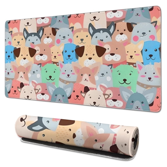 Long Mouse Pads for Desk,Cartoon Dog Desk Mats on Top Of Desks, Desk Mouse Pad Extra Large with 3mm Non-Slip Base and Stitched Edge for Gaming,Office,Work,Home 31.5"x15.7"