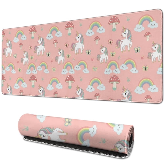 Long Mouse Pads for Desk,Cartoon Unicorn Rainbow Cloud Butterfly Desk Mats on Top Of Desks, Desk Mouse Pad Extra Large with 3mm Non-Slip Base and Stitched Edge for Gaming,Work,Home 31.5"x11.8"