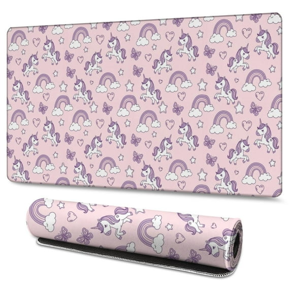 Long Mouse Pads for Desk,Cartoon Unicorn Rainbow Cloud Butterfly Desk Mats on Top Of Desks, Desk Mouse Pad Extra Large with 3mm Non-Slip Base and Stitched Edge for Gaming,Work,Home 47.3"x23.6"
