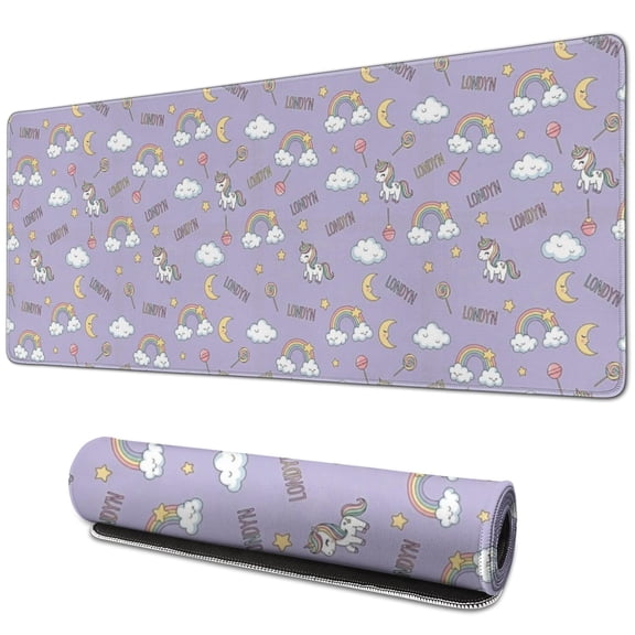 Long Mouse Pads for Desk,Cartoon Unicorn Rainbow Cloud Moon Lollipop Desk Mats on Top Of Desks, Desk Mouse Pad Extra Large with 3mm Non-Slip Base and Stitched Edge for Gaming,Work,Home 31.5"x11.8"