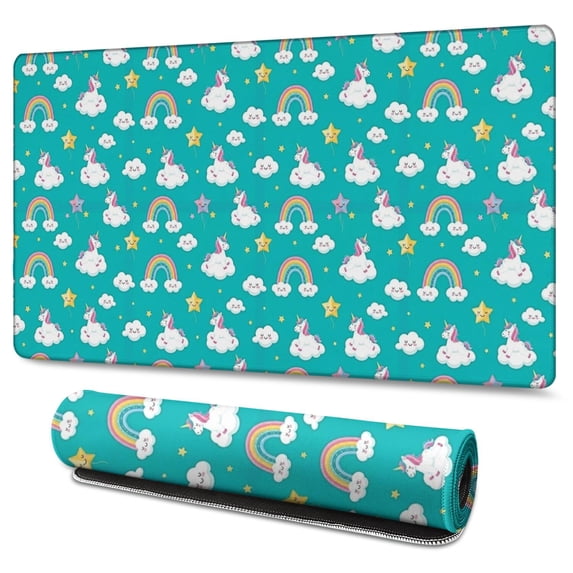 Long Mouse Pads for Desk,Cartoon Unicorn Rainbow Cloud Star Desk Mats on Top Of Desks, Desk Mouse Pad Extra Large with 3mm Non-Slip Base and Stitched Edge for Gaming,Work,Home 47.3"x23.6"