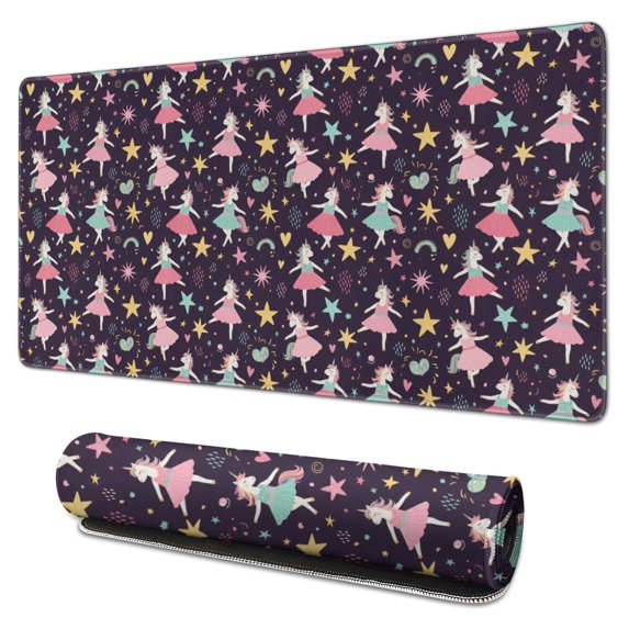 Long Mouse Pads for Desk,Cartoon Unicorn Star Heart Pattern Desk Mats on Top Of Desks, Desk Mouse Pad Extra Large with 3mm Non-Slip Base and Stitched Edge for Gaming,Office,Work,Home 31.5"x15.7"